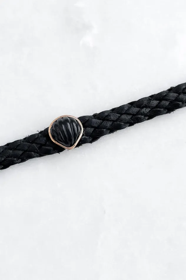 DEZSO Bracelets Petite Onyx Anadara on Black Leather Bracelet DEZSO Bracelets Petite Onyx Anadara on Black Leather Bracelet