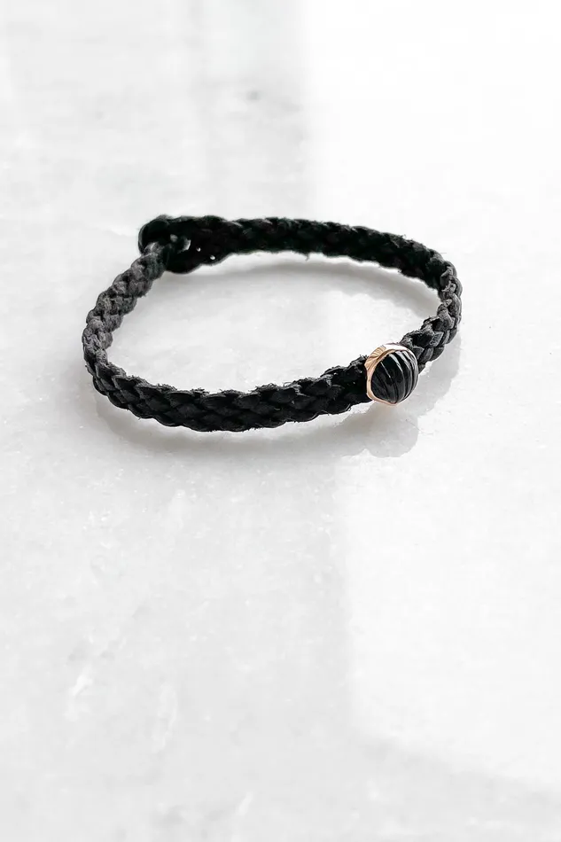 DEZSO Bracelets Petite Onyx Anadara on Black Leather Bracelet DEZSO Bracelets Petite Onyx Anadara on Black Leather Bracelet