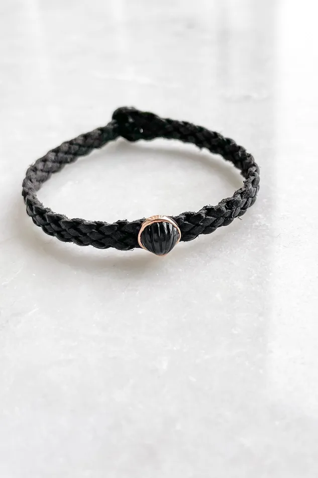 DEZSO Bracelets Petite Onyx Anadara on Black Leather Bracelet DEZSO Bracelets Petite Onyx Anadara on Black Leather Bracelet