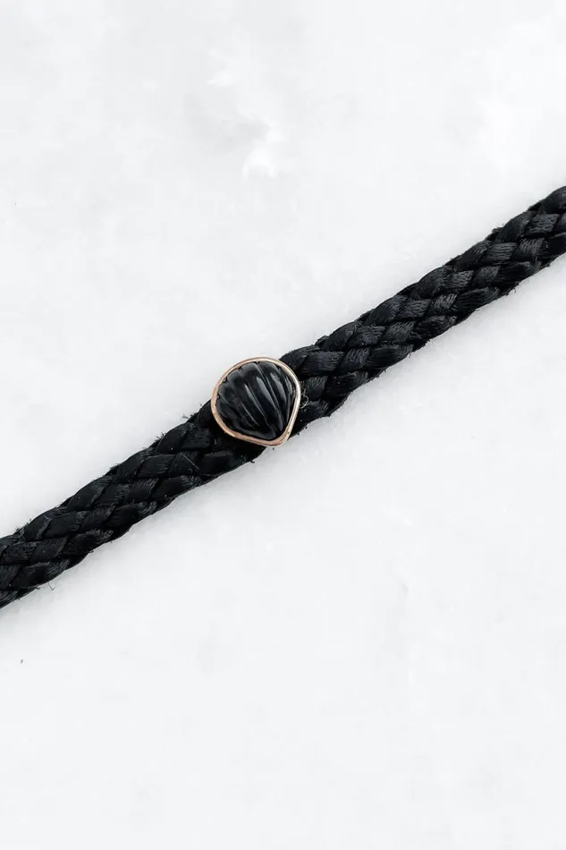 DEZSO Bracelets Petite Onyx Anadara on Black Leather Bracelet DEZSO Bracelets Petite Onyx Anadara on Black Leather Bracelet