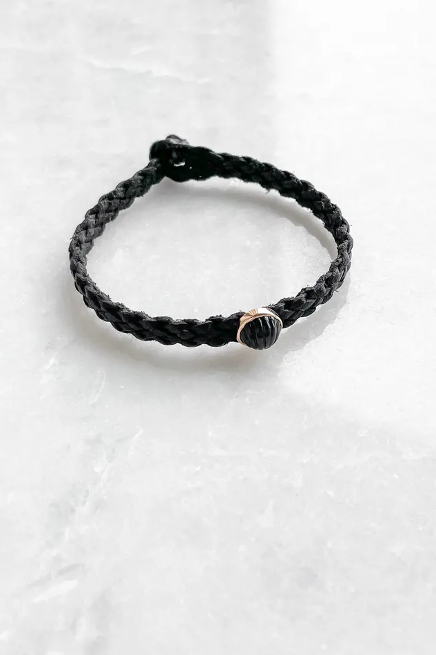 DEZSO Bracelets Petite Onyx Anadara on Black Leather Bracelet DEZSO Bracelets Petite Onyx Anadara on Black Leather Bracelet
