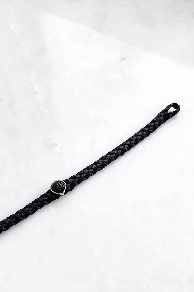 DEZSO Bracelets Petite Onyx Anadara on Black Leather Bracelet DEZSO Bracelets Petite Onyx Anadara on Black Leather Bracelet