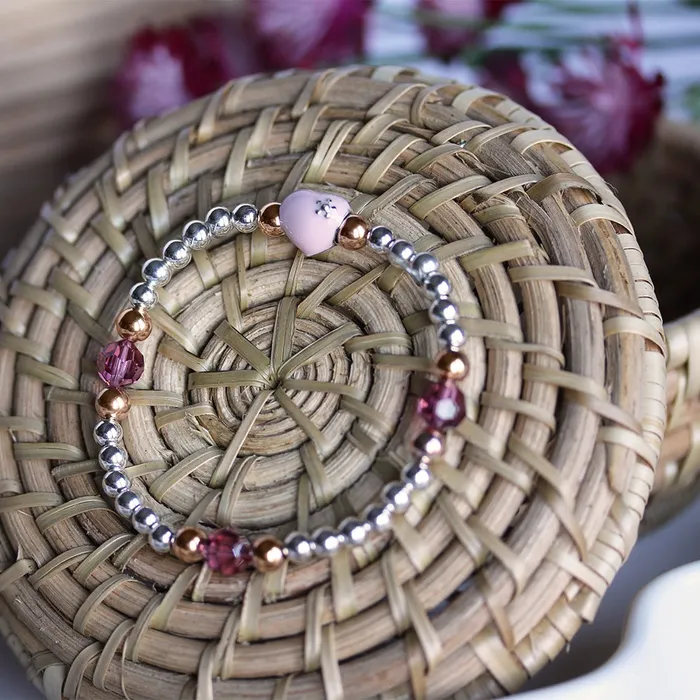 Elisa Ilana Bracelets Swarovski Crystal Elements Pink Enamel Heart Fuchsia Stretch Bracelet