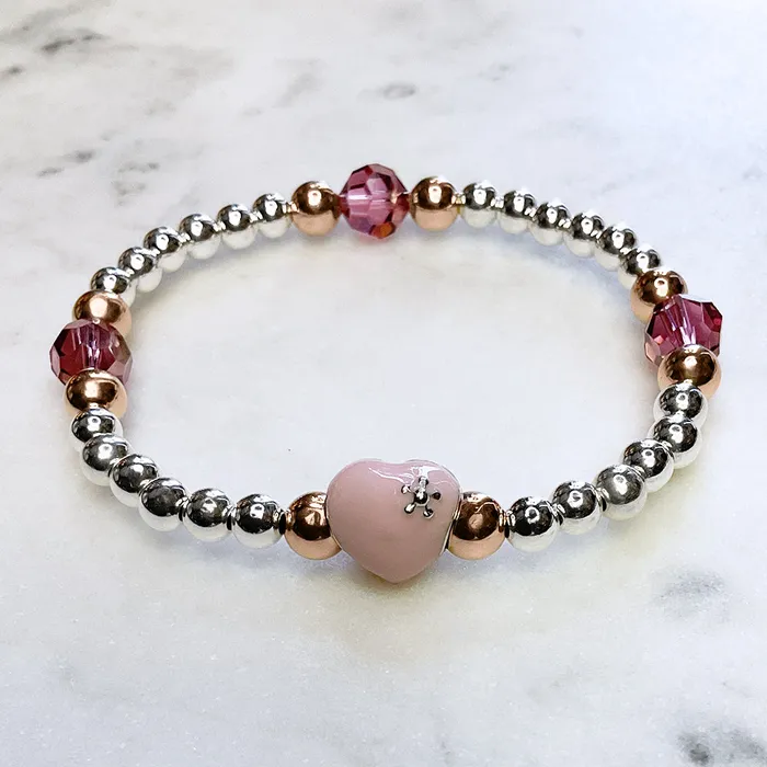Elisa Ilana Bracelets Swarovski Crystal Elements Pink Enamel Heart Fuchsia Stretch Bracelet Elisa Ilana Bracelets Swarovski Crystal Elements Pink Enamel Heart Fuchsia Stretch Bracelet