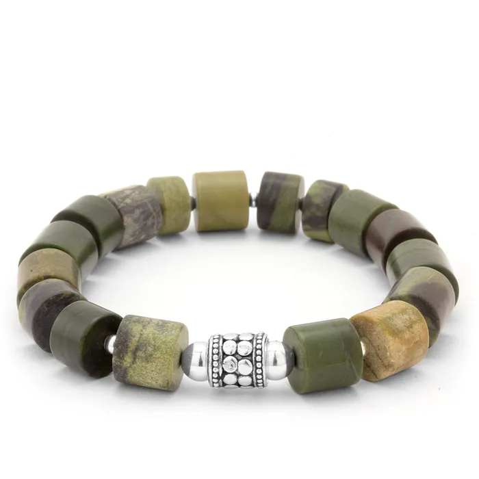 Elisa Ilana Green Camouflage Jasper Stretch Bracelet Bracelets