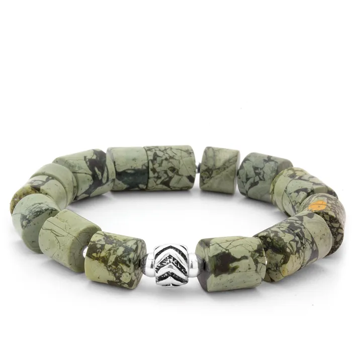 Elisa Ilana Green Camouflage Jasper Stretch Bracelet Bracelets