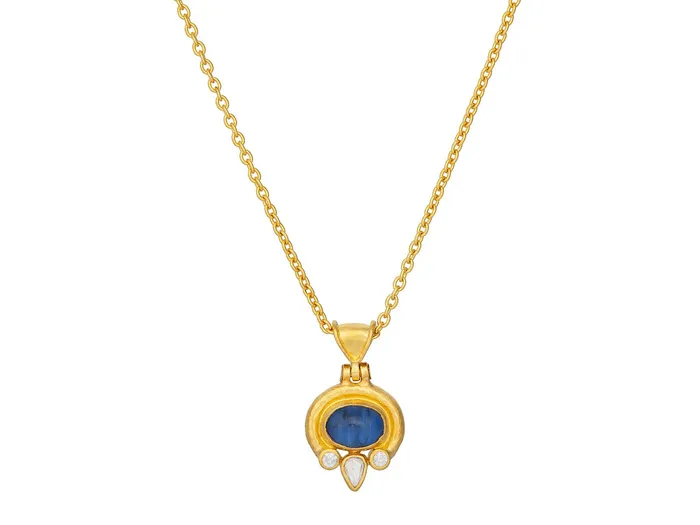 GG GOLD OOAK Necklaces GURHAN Muse Gold Kyanite Pendant Necklace 8x6mm Oval set in Wide Frame GG GOLD OOAK Necklaces GURHAN Muse Gold Kyanite Pendant Necklace 8x6mm Oval set in Wide Frame