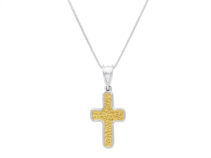GURHAN Cross Sterling Silver Pendant Necklace 43x18mm Gold Accents GG SILVER CLS Necklaces GURHAN Cross Sterling Silver Pendant Necklace 43x18mm Gold Accents GG SILVER CLS Necklaces