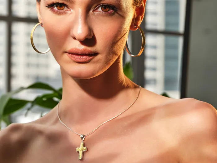 GURHAN Cross Sterling Silver Pendant Necklace 43x18mm Gold Accents GG SILVER CLS Necklaces GURHAN Cross Sterling Silver Pendant Necklace 43x18mm Gold Accents GG SILVER CLS Necklaces