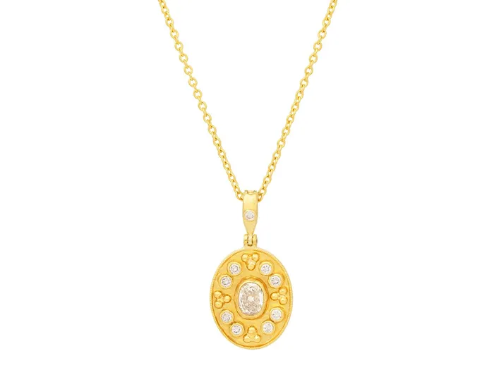 Necklaces GG GOLD OOAK GURHAN Muse Gold Diamond Pendant Necklace 19x16mm Oval Medallion Necklaces GG GOLD OOAK GURHAN Muse Gold Diamond Pendant Necklace 19x16mm Oval Medallion