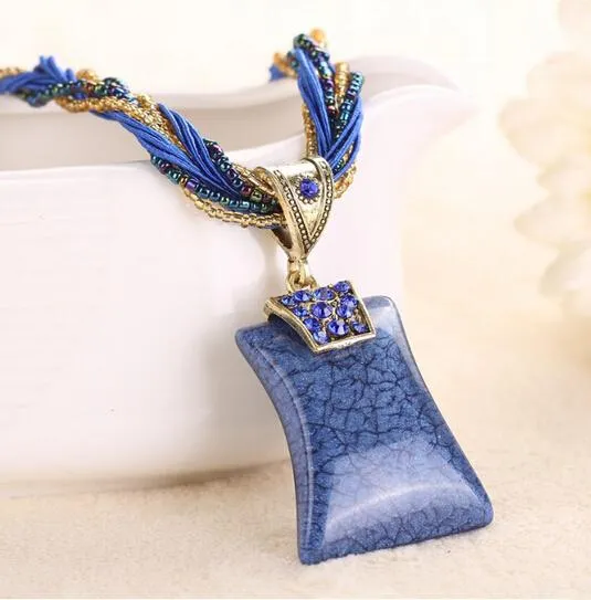 Necklaces sparklingselections Retro Blue Turquoise Geometric Pendant Necklace For Women