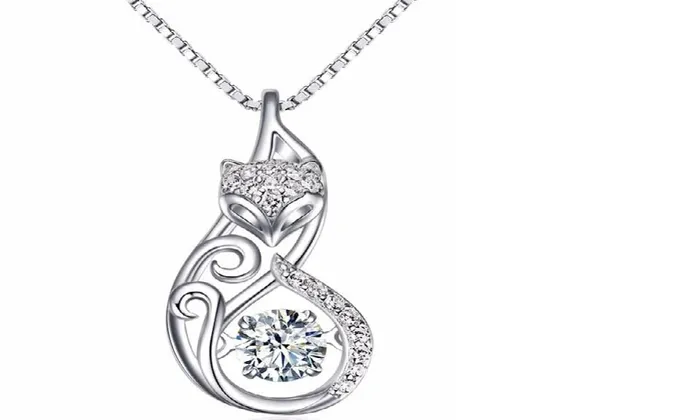 sparklingselections Necklaces 925 Silver Fox Pedant Necklaces Insert 1ct Movable Charm Necklace