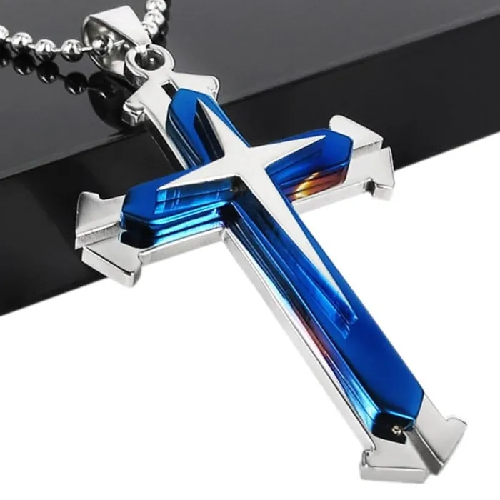 sparklingselections Necklaces Mens Fashion Blue Stainless Steel Cross Pendant Necklace Jewelry sparklingselections Necklaces Mens Fashion Blue Stainless Steel Cross Pendant Necklace Jewelry