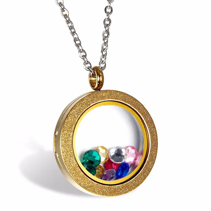 sparklingselections Necklaces New Stainless Steel Matte Glass Round Living Floating Pendant Necklace