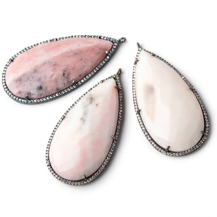 Beadsofcambaycom Necklaces 50x25mm Black Gold Bezel CZ and Pink Peru Opal Pear Pendant 1 focal bead Beadsofcambaycom Necklaces 50x25mm Black Gold Bezel CZ and Pink Peru Opal Pear Pendant 1 focal bead