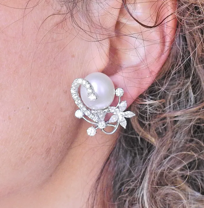 Earrings Assael Assael South Sea Pearl Diamond Gold Cocktail Earrings