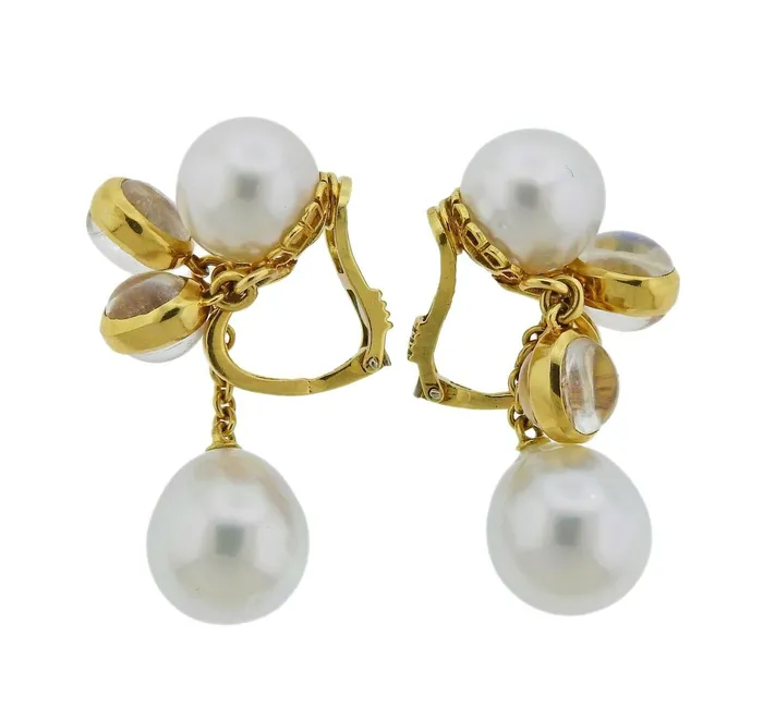 Earrings Prince Dimitri Assael Prince Dimitri South Sea Pearl Moonstone Gold Drop Earrings