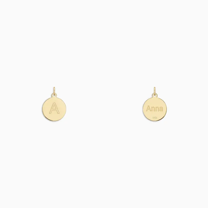 Engravable 12 inch 14k Yellow Gold Disc Charm Pendant Sandy Steven Engravers Charm Necklaces