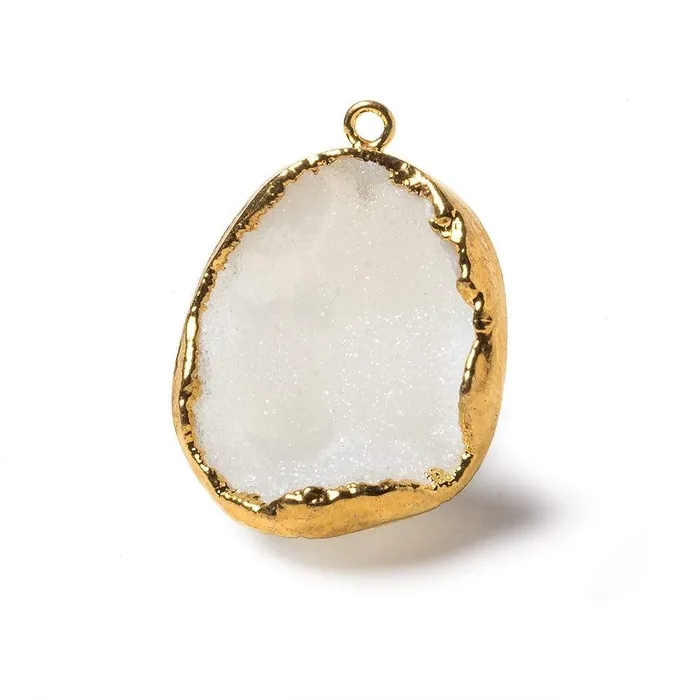 Necklaces Beadsofcambaycom 30x22x14mm Gold Leaf Edge White Agate Drusy Pendant 1 piece