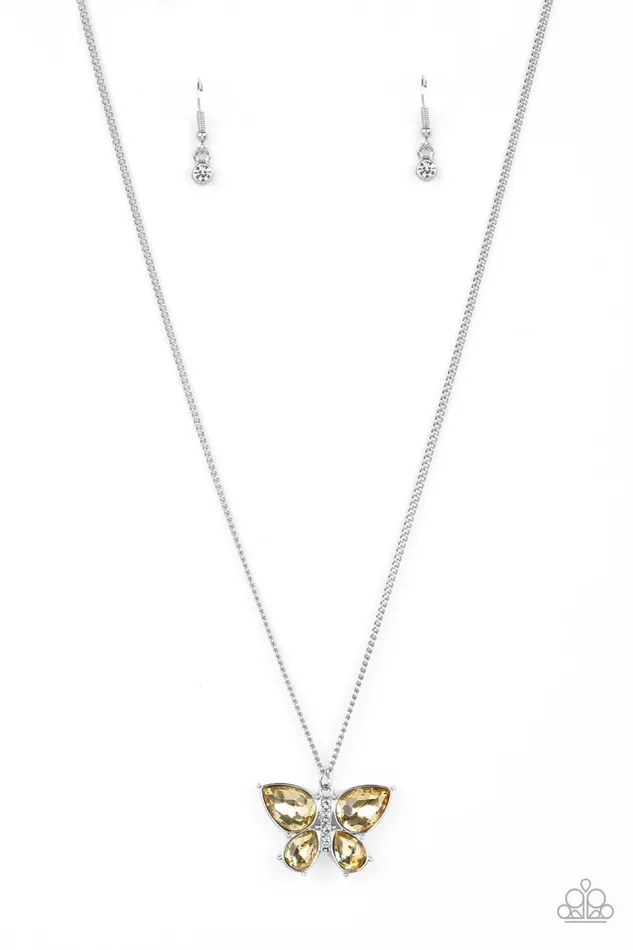 Paparazzi Accessories FreeFlying Flutter Yellow Necklace and Bracelet Set Jewelry by Bretta Bracelets