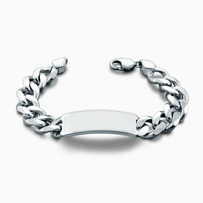 Sandy Steven Engravers Bracelets Engravable Mens 400 Gauge Sterling Silver Cuban Link ID Bracelet 15 mm