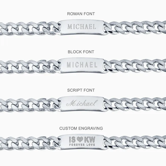 Sandy Steven Engravers Bracelets Engravable Mens 400 Gauge Sterling Silver Cuban Link ID Bracelet 15 mm