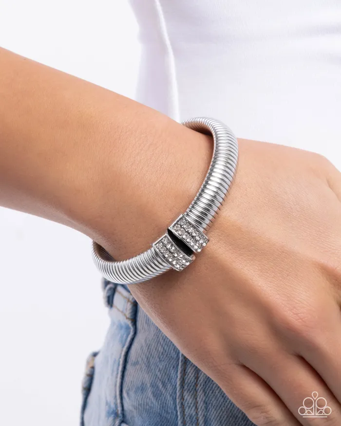 Tailored Transit White Bracelet Jewelry by Bretta Paparazzi Accessories Bracelets