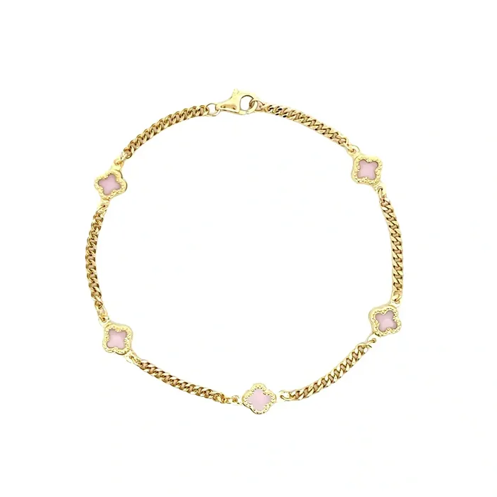 Womens gold bracelet with pink onyx and clovers Senso Gold Shine Senso Gold Bracelets