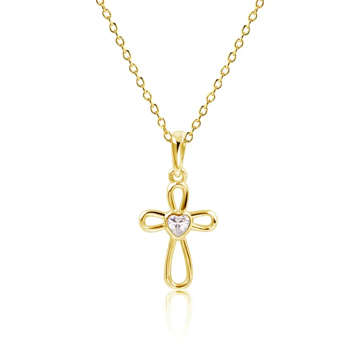 14K GoldPlated Childrens Infinity Cross Necklace with CZ Heart for Girls Cherished Moments Necklaces
