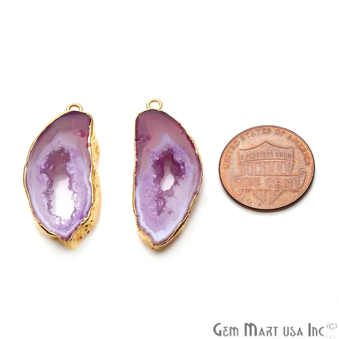 Agate Slice 14x33mm Organic Gold Electroplated Gemstone Earring Connector 1 Pair GemMartUSA Earrings