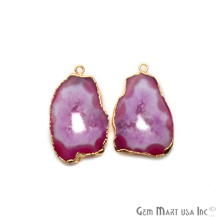Agate Slice 23x36mm Gold Electroplated Gemstone Earring Connector 1 Pair GemmartUSA Earrings