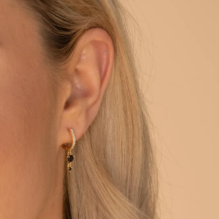 Black Sapphire Double Dangling Huggie Earrings Camile Stone Earrings Black Sapphire Double Dangling Huggie Earrings Camile Stone Earrings