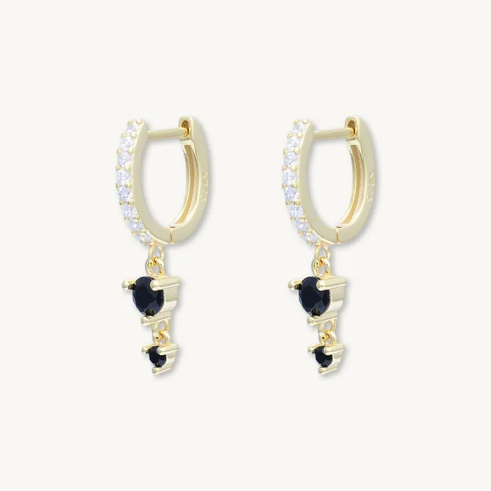 Black Sapphire Double Dangling Huggie Earrings Camile Stone Earrings Black Sapphire Double Dangling Huggie Earrings Camile Stone Earrings
