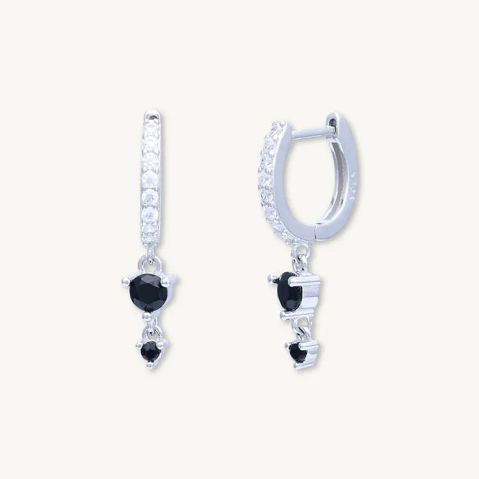 Black Sapphire Double Dangling Huggie Earrings Camile Stone Earrings Black Sapphire Double Dangling Huggie Earrings Camile Stone Earrings