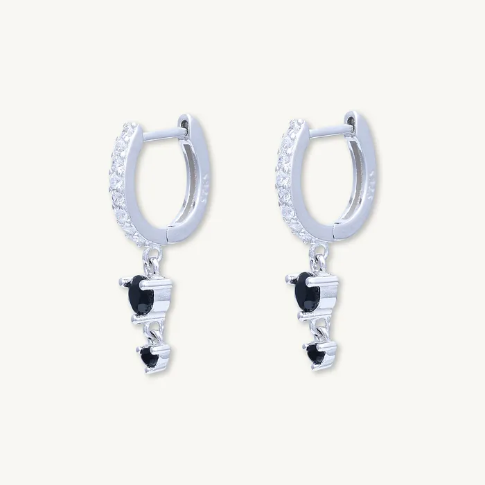 Black Sapphire Double Dangling Huggie Earrings Camile Stone Earrings Black Sapphire Double Dangling Huggie Earrings Camile Stone Earrings