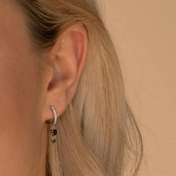 Black Sapphire Double Dangling Huggie Earrings Camile Stone Earrings Black Sapphire Double Dangling Huggie Earrings Camile Stone Earrings
