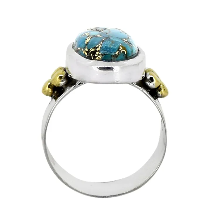 Blue Copper Turquoise Solid 925 Sterling Silver Brass Ring Genuine Gemstone Jewelry YoTreasure Rings