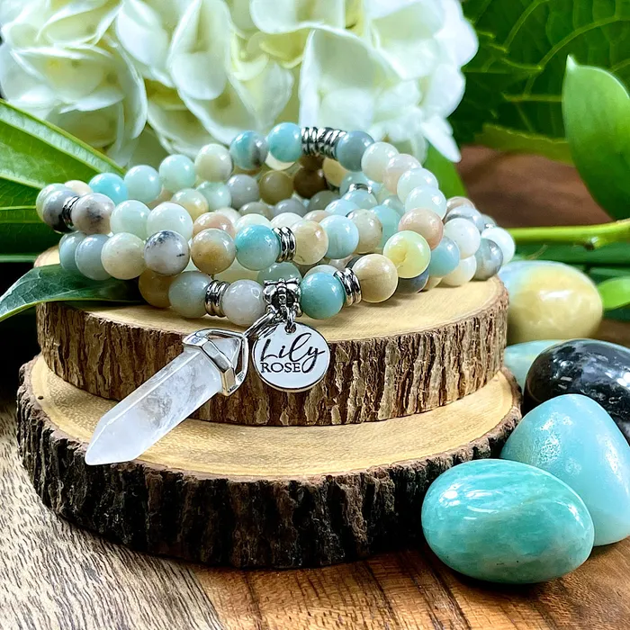 Bracelets Australian Amazonite Clarity Peace 108 Stretch Mala Necklace Bracelet Lily Rose Jewelry