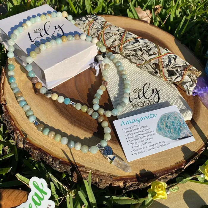 Bracelets Australian Amazonite Clarity Peace 108 Stretch Mala Necklace Bracelet Lily Rose Jewelry