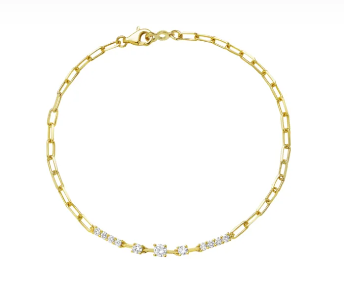 Bracelets Bassali 14k Yellow Gold Prong Set Diamond Chain Bracelet I8541