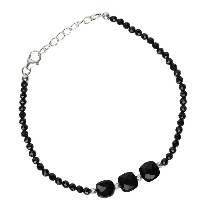Bracelets Black Onyx Link Chain Bracelet 925 Sterling Silver Gemstone Jewelry YoTreasure