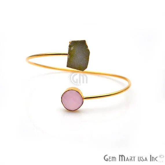 Bracelets GemMartUSA Gold Electroplated Adjustable Gemstone with Druzy Stacking Bangle Bracelet Bracelets GemMartUSA Gold Electroplated Adjustable Gemstone with Druzy Stacking Bangle Bracelet