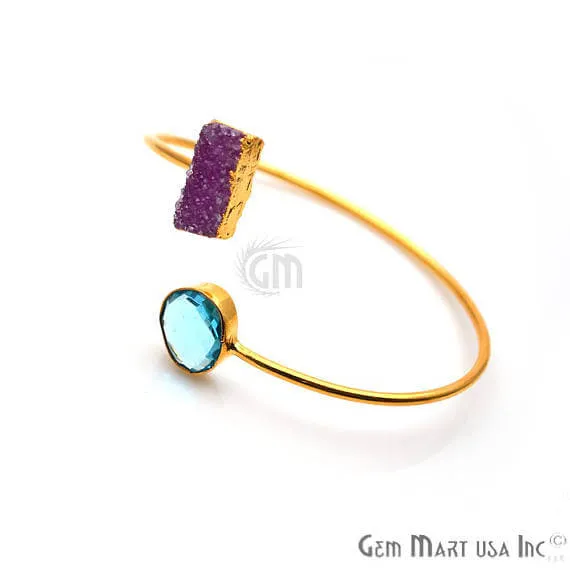 Bracelets GemMartUSA Gold Electroplated Adjustable Gemstone with Druzy Stacking Bangle Bracelet