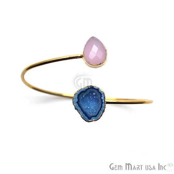 Bracelets GemMartUSA Gold Electroplated Adjustable Gemstone with Geode Druzy Stacking Bangle Bracelet Bracelets GemMartUSA Gold Electroplated Adjustable Gemstone with Geode Druzy Stacking Bangle Bracelet