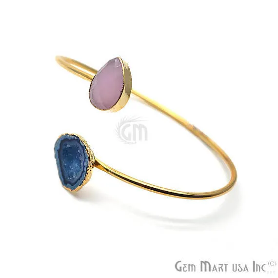 Bracelets GemMartUSA Gold Electroplated Adjustable Gemstone with Geode Druzy Stacking Bangle Bracelet