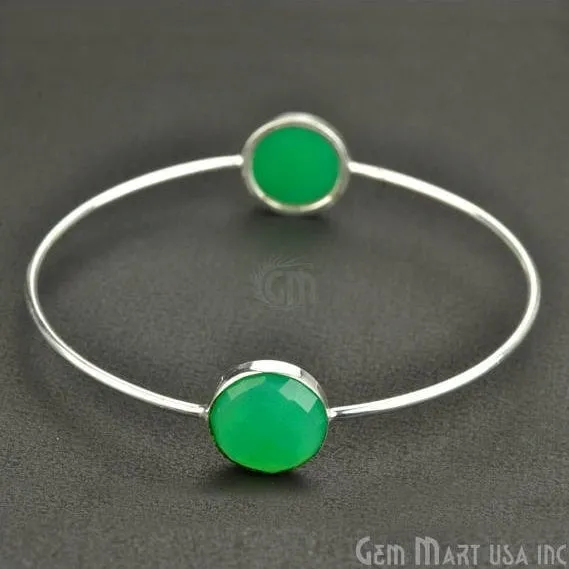 Bracelets Natural Chrysoprase Chalcedony 14mm Round Adjustable Silver Plated Bangle Bracelet GemMartUSA Bracelets Natural Chrysoprase Chalcedony 14mm Round Adjustable Silver Plated Bangle Bracelet GemMartUSA