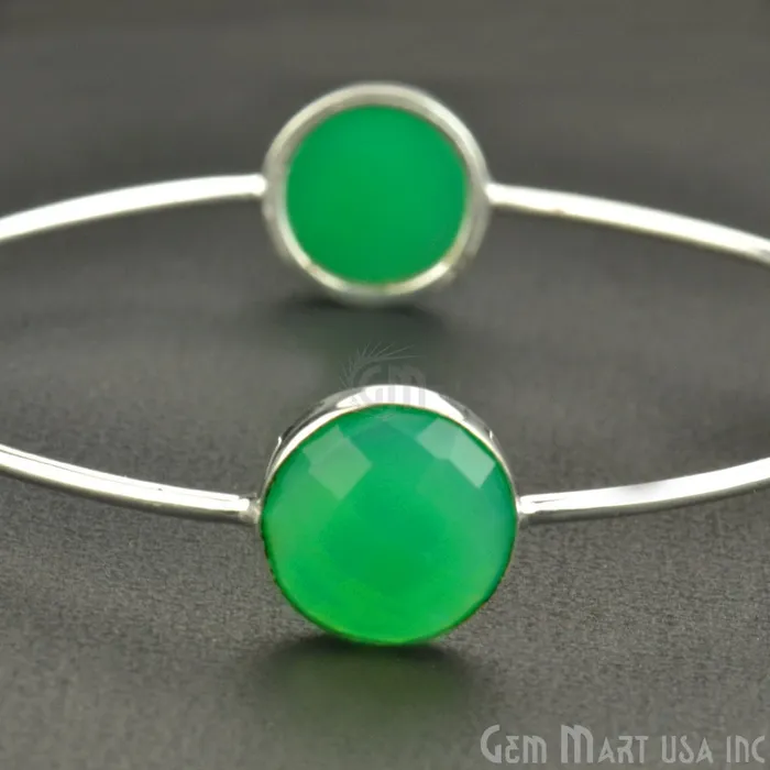 Bracelets Natural Chrysoprase Chalcedony 14mm Round Adjustable Silver Plated Bangle Bracelet GemMartUSA