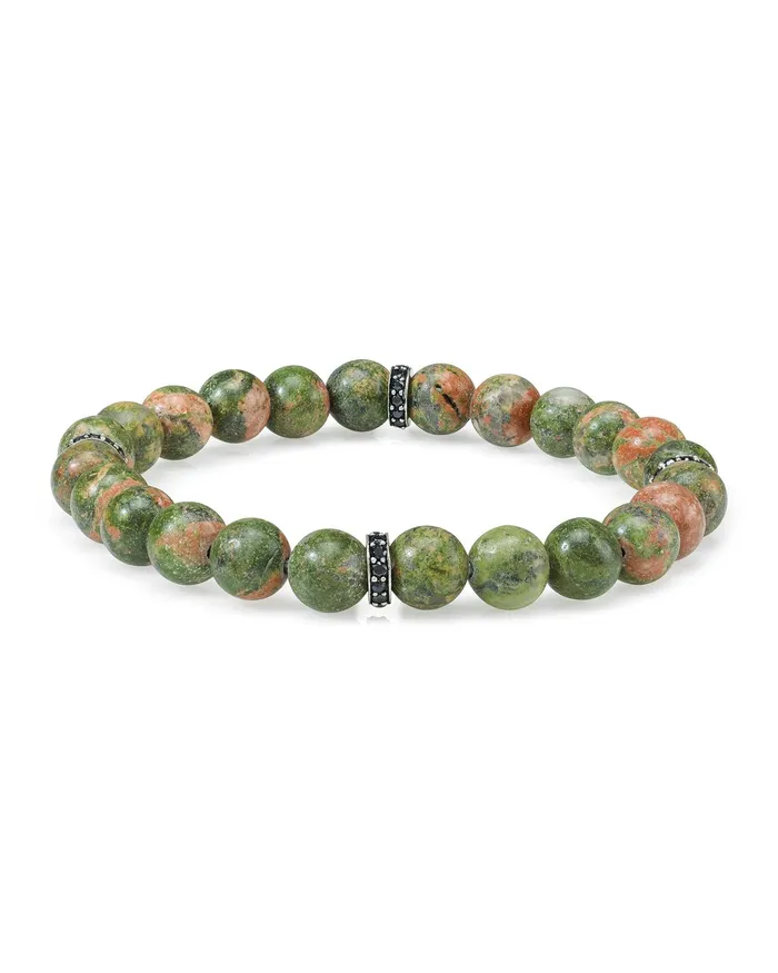 Bracelets YoTreasure Unakite Black Spinel 925 Sterling Silver Stretchable Beads Bracelet 7 For Mens Jewelry