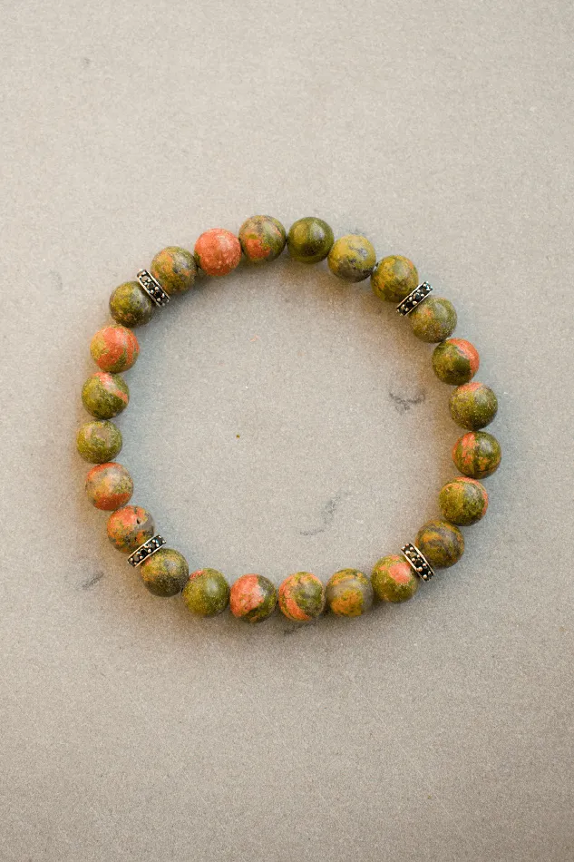Bracelets YoTreasure Unakite Black Spinel 925 Sterling Silver Stretchable Beads Bracelet 7 For Mens Jewelry