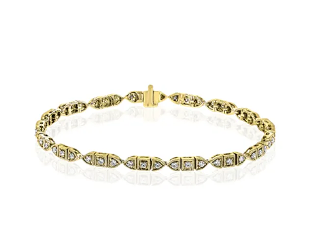 Bracelets Zeghani 14k Yellow Gold Diamond Milgrain Edged Pod Segment Bracelet I6822